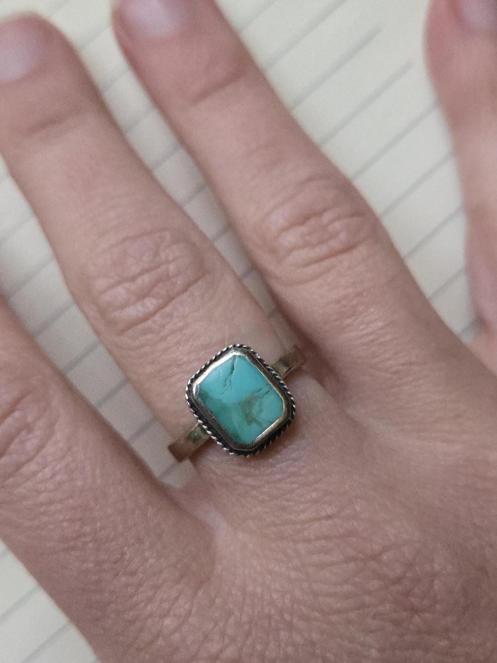 Sterling Silver 925 Turquoise Ring – Rectangular Cabochon with Rope Bezel